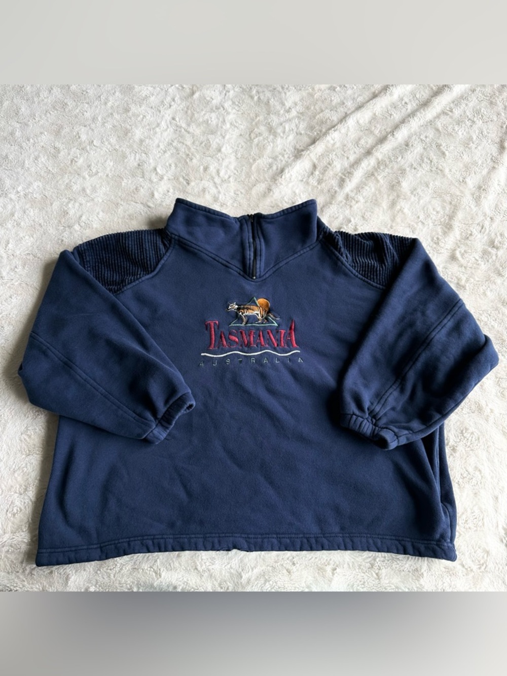 Vintage Tasmania Australia Sweatshirt Pullover Womens Small Navy 1/4 Zip Tourist